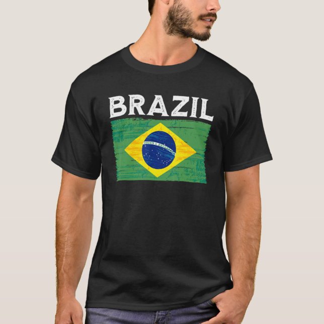 Brasiliens Flagga Vintage Brasilien Flagga T Shirt (Framsida)