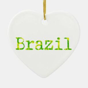 Brasiliens Grönt- och Gult-teckensnitt Julgransprydnad Keramik