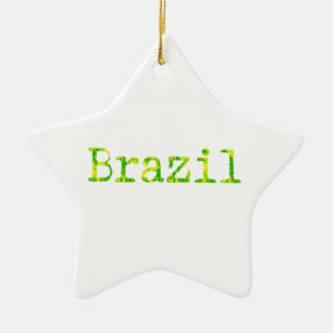 Brasiliens Grönt- och Gult-teckensnitt Julgransprydnad Keramik