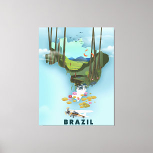 Brasiliens karta illustrerade reseaffisch canvastryck