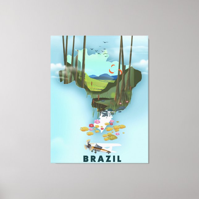 Brasiliens karta illustrerade reseaffisch canvastryck (Framsida)