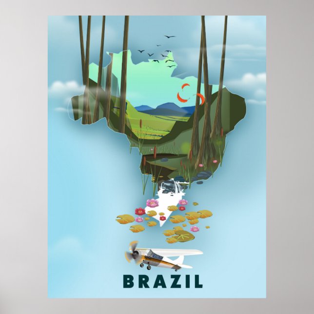 Brasiliens karta illustrerade reseaffisch poster (Framsidan)