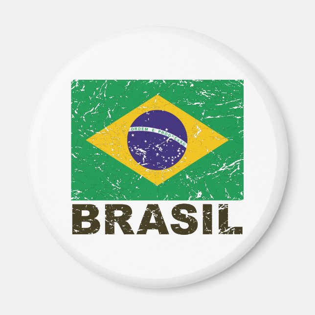 Brasiliens Vintage Flagga Magnet (Framsidan)