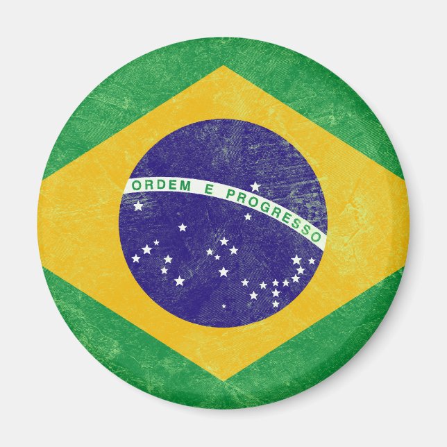 Brasiliens Vintage Flagga Magnet (Framsidan)