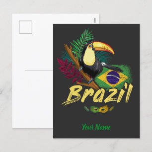Brasiliens Vintage Toucan med Flagga och Samba mas Helg Vykort