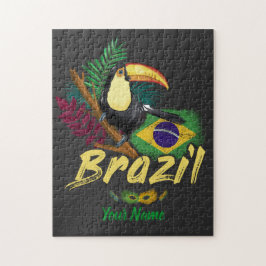 Brasiliens Vintage Toucan med Flagga och Samba mas Pussel