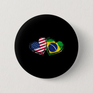 Brasiljan Amerikansk Flagga Hjärta Brasiliansk Ame Knapp