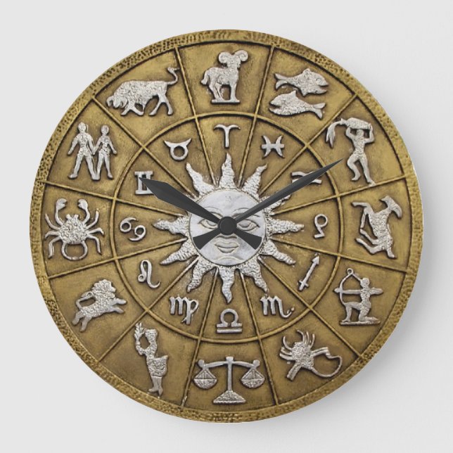 Brass Zodiac Wheel Stor Klocka (Framsida)