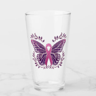 Brast Cancer Awareness Butterfly Blommigt Gräns Glaskopp