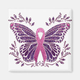 Brast Cancer Awareness Butterfly Blommigt Gräns Magnet