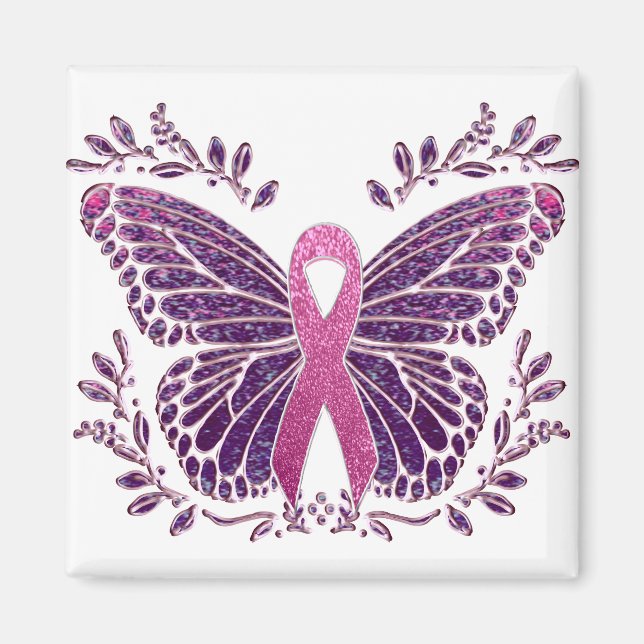 Brast Cancer Awareness Butterfly Blommigt Gräns Magnet (Framsidan)