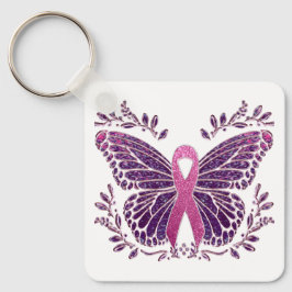 Brast Cancer Awareness Butterfly Blommigt Gräns Nyckelring