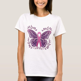 Brast Cancer Awareness Butterfly Blommigt Gräns T Shirt