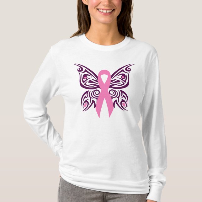 Brast Cancer Awareness Butterfly T Shirt (Framsida)