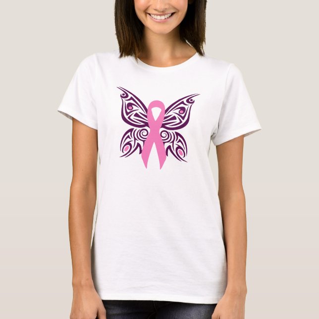 Brast Cancer Awareness Butterfly T Shirt (Framsida)