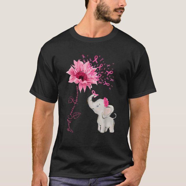 Brast Cancer Awareness Cute Elephant Solros Pi T Shirt (Framsida)