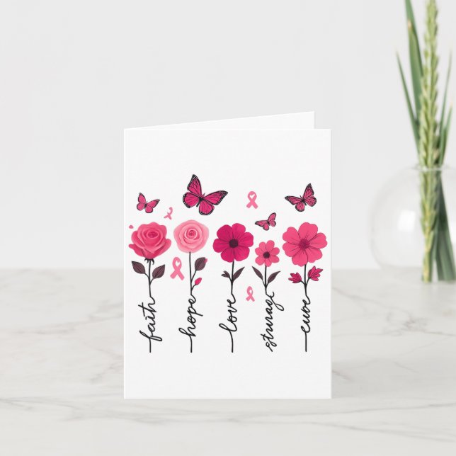 Brast Cancer Awareness Faith Hope Kärlek styrka C Kort (Framsida)