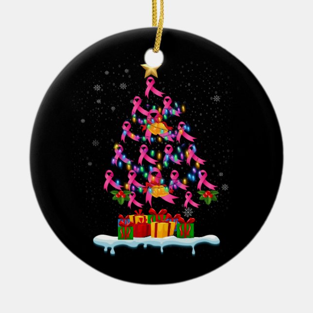 Brast Cancer Awareness Rosa Family Matching Chris Julgransprydnad Keramik (Framsidan)