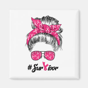 Brast Cancer Awareness Warrior Tro Messy Bun Magnet