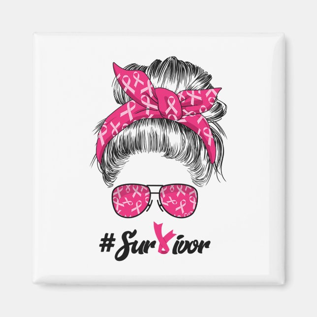 Brast Cancer Awareness Warrior Tro Messy Bun Magnet (Framsidan)