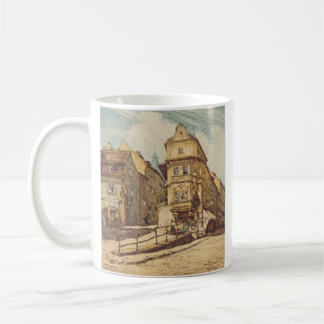 Bratislava av Richard Lux Century Färgad Etsning Kaffemugg (Vänster)