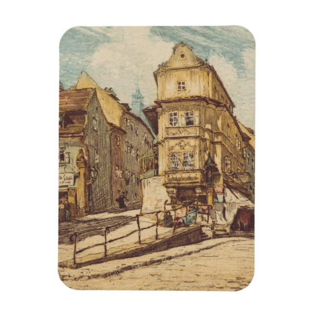 Bratislava av Richard Lux Sekel Färgad Etsning Magnet (Vertikal)