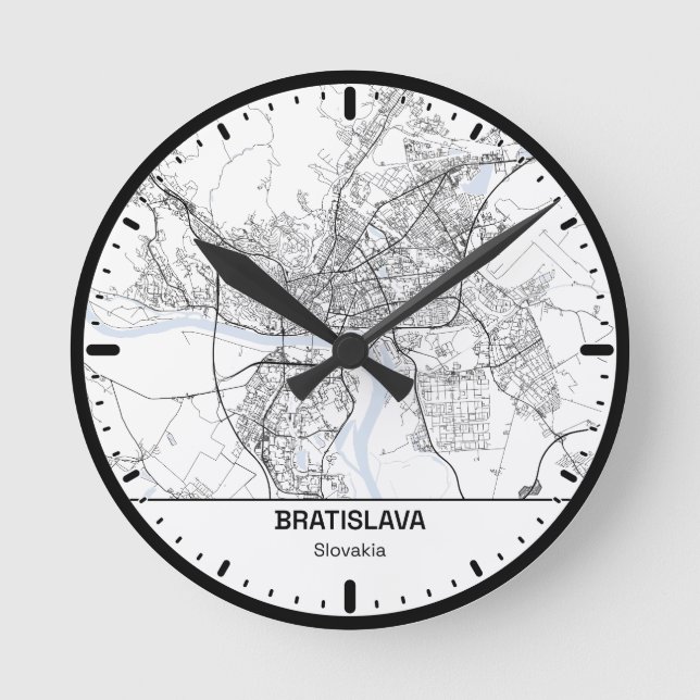 Bratislava Clock City Line Art Rund Klocka (Framsida)