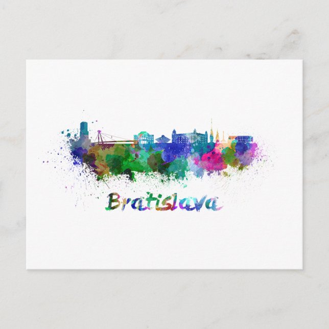 Bratislava skyline in watercolor vykort (Framsida)