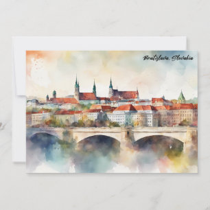 Bratislava Slovakien Akvarellmålning Panorama Inbjudningar