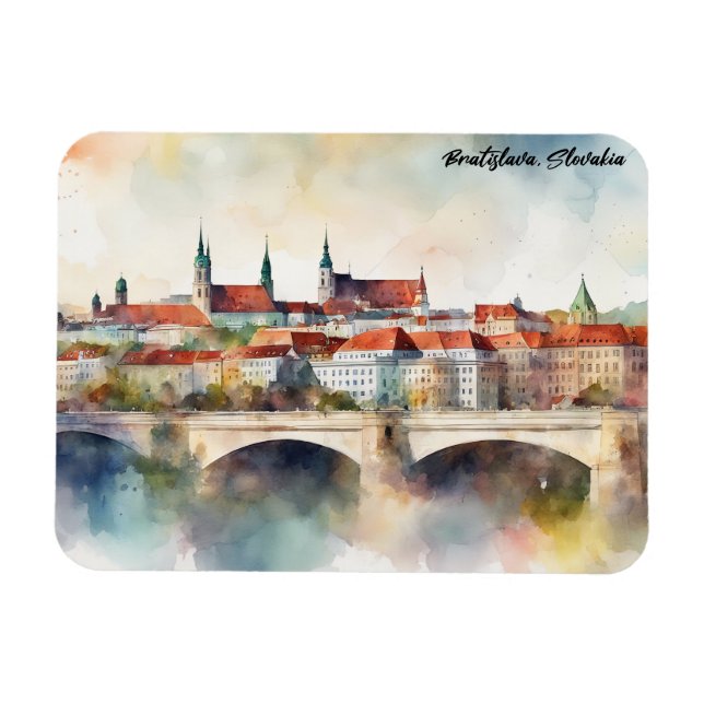 Bratislava Slovakien Akvarellmålning Panorama  Magnet (Horisontell)