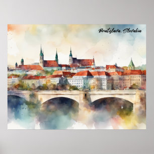 Bratislava Slovakien Akvarellmålning Panorama  Poster