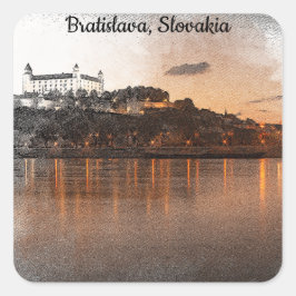 BRATISLAVA, SLOVAKIEN CASTLE DANUBE RIVER FYRKANTIGT KLISTERMÄRKE