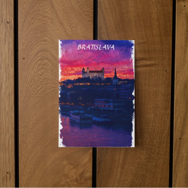 Bratislava Slovakien Natt Stadsvy Vykort (bratislava slovakia watercolor postcard)