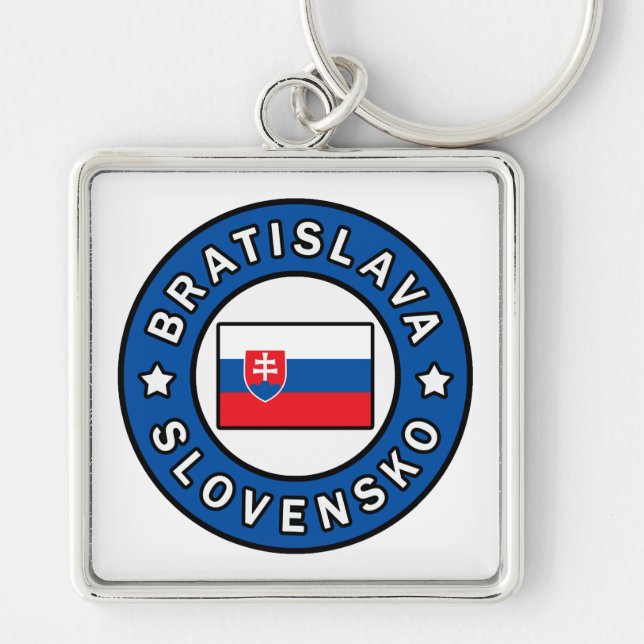 Bratislava Slovensko Fyrkantig Silverfärgad Nyckelring (Framsidan)