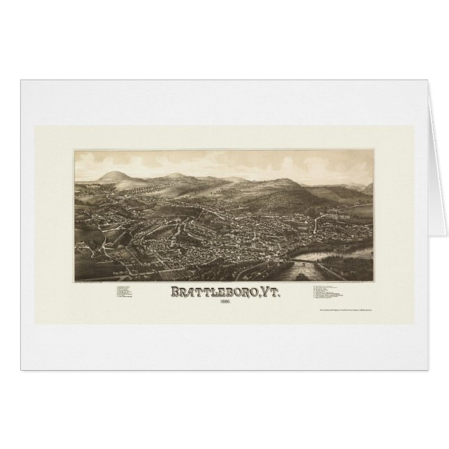 Brattleboro panorama- karta för VT - 1886 Hälsningskort (Framsidan Horizontal)