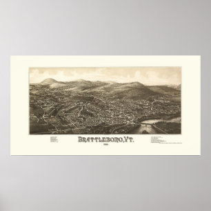 Brattleboro panorama- karta för VT - 1886 Poster