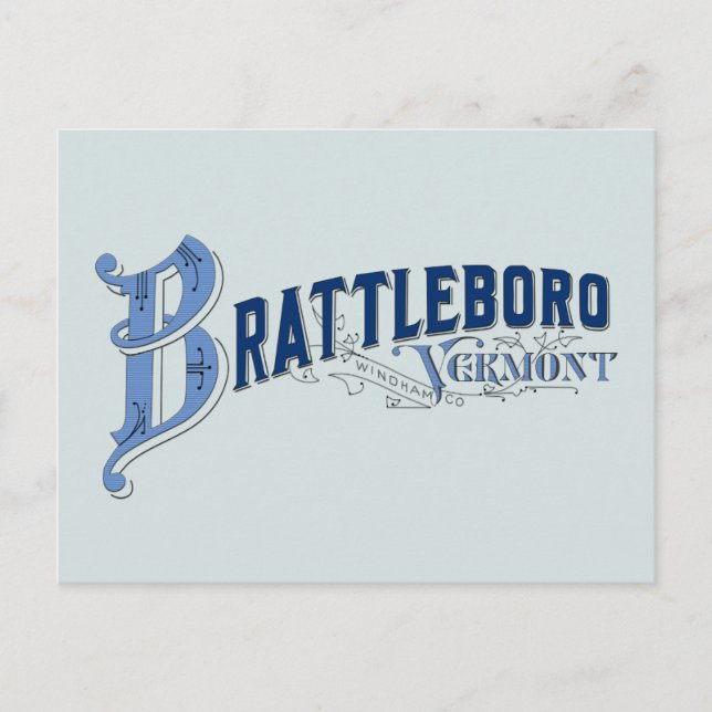 Brattleboro Vermont, Windham County logotyppos. Vykort (Framsida)