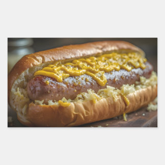 Bratwurstkorv med senap och surkål rektangulärt klistermärke