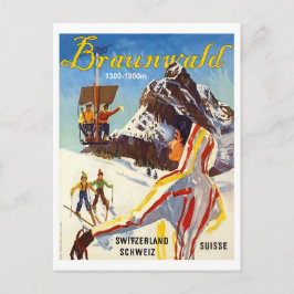 Braunvald, Schweiz berg, människor på skidåkning Vykort