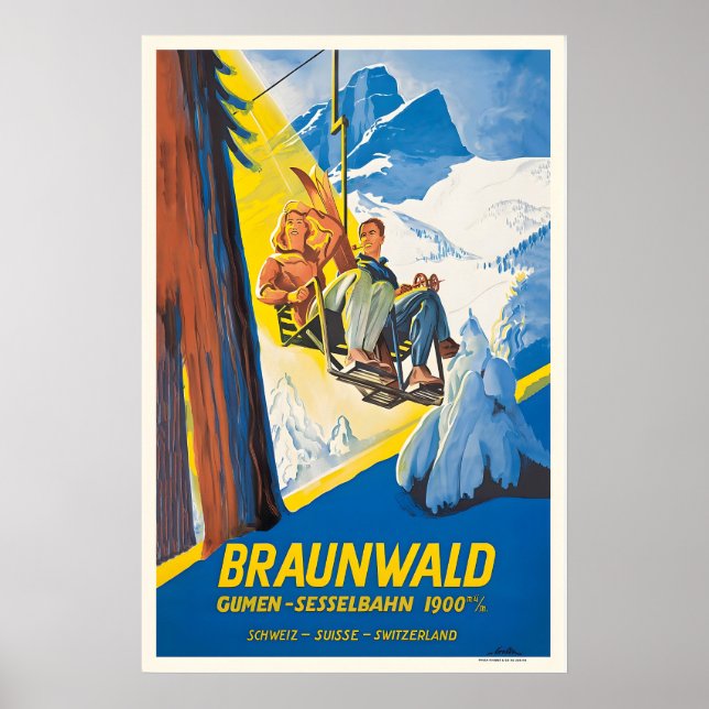 Braunwald Gumen-Sesselbahn Schweiz Suisse Poster (Framsidan)