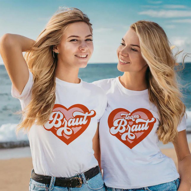 Braut Und Team Braut Bachelorette Retro Herz T Shirt (Skapare uppladdad)