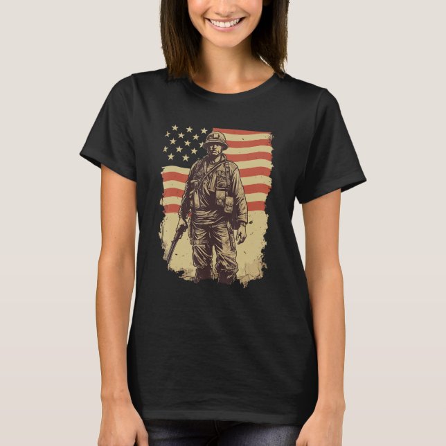 Brave Defender Patriotic American Soldier T Shirt (Framsida)