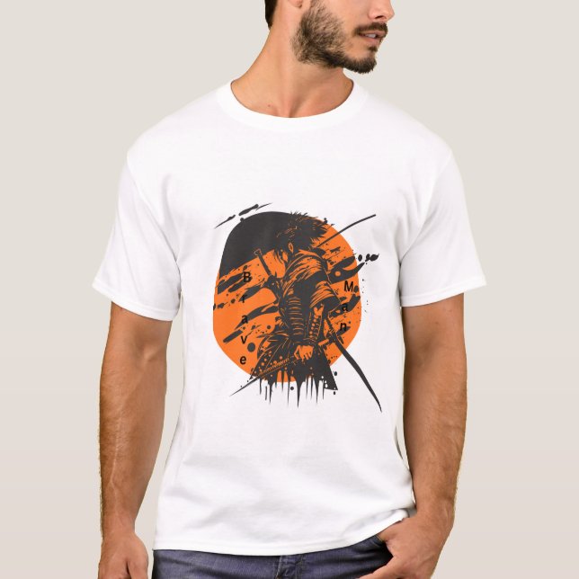  Brave Man Graphic T-Shirt | Black & Orange Design (Framsida)