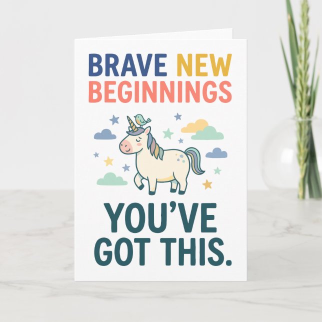 Brave New Beginnings Unicorn Encouragement Quote Kort (Framsida)