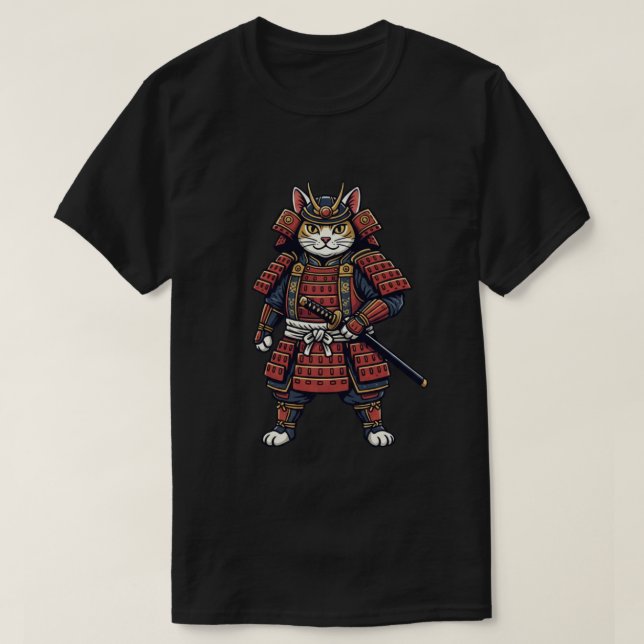 Brave Samurai Cat Warrior T Shirt (Design framsida)