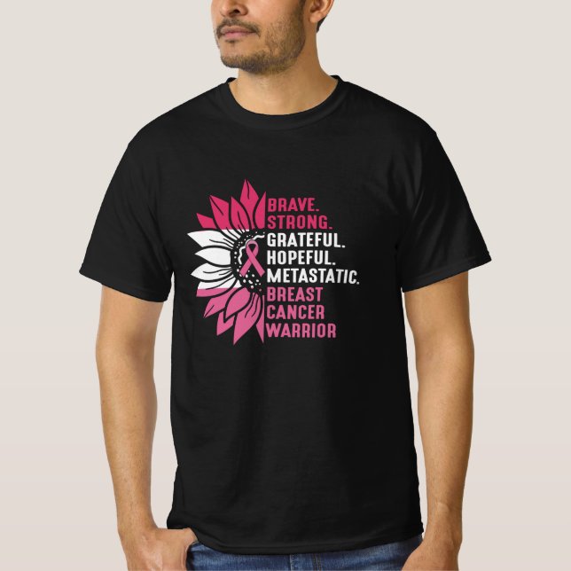 Brave Strong Grateful Breast Cancer Awareness T Shirt (Framsida)