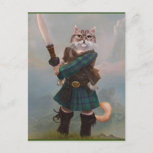Braveeart Scottish Highlander Cat Scotland Card Vykort