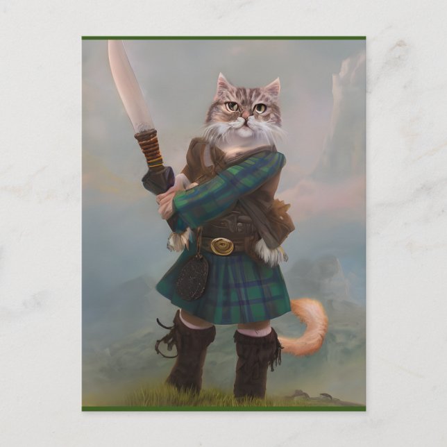 Braveeart Scottish Highlander Cat Scotland Card Vykort (Framsida)