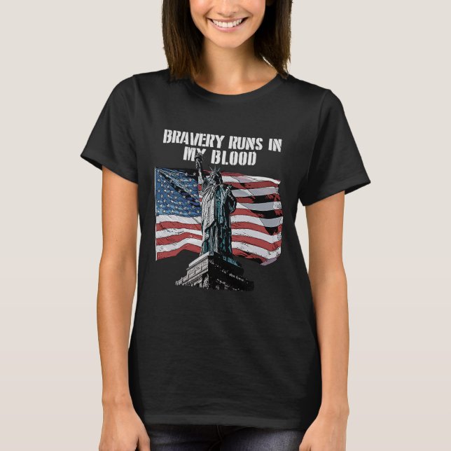 Bravery Springa i My Blood Proud American Underbar T Shirt (Framsida)