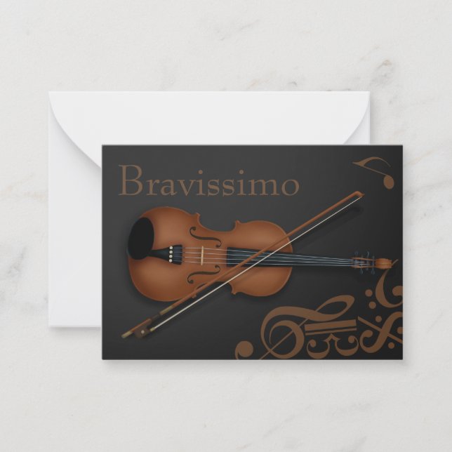 "Bravissimo" Brown Violin & Bow Black & Brown Anteckningskort (Framsida)